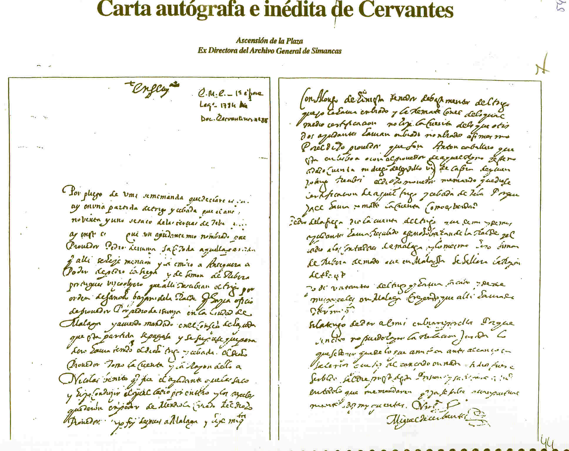 carta autógrafa de Cervantes