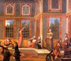 II.21.14 Escena ficticia en un harén. Óleo de Jean Baptiste van Mour (1671-1737) que vivió en Estambul entre 1699 y 1711.