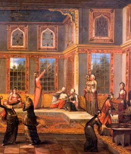 II.21.14 Escena ficticia en un harén. Óleo de Jean Baptiste van Mour (1671-1737) que vivió en Estambul entre 1699 y 1711.