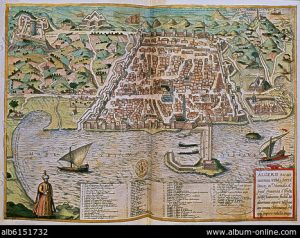 GEORG BRAUN 1541-1622 / FRANS HOGENBERG. CIVITATES ORBIS TERRARUM - REPRESENTACION DE LA CIUDAD DE ARGEL - GRABADO - SIGLO XVI.